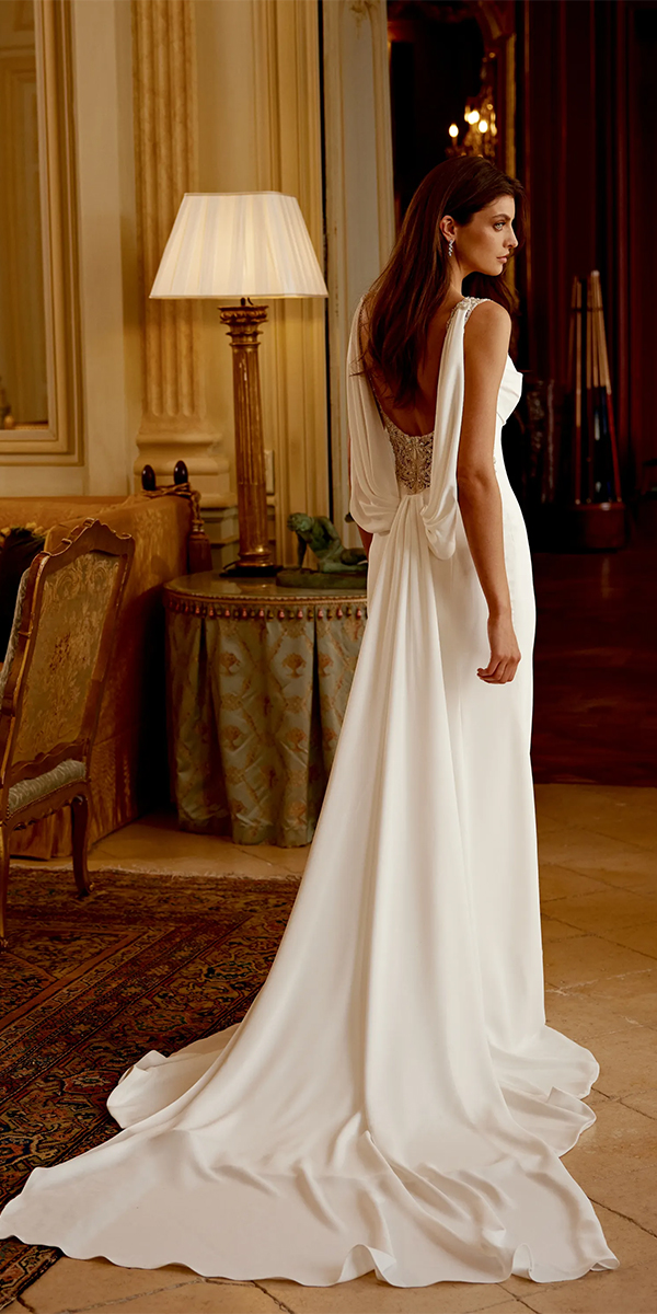 backless wedding dresses sheath simple with train justinalexander