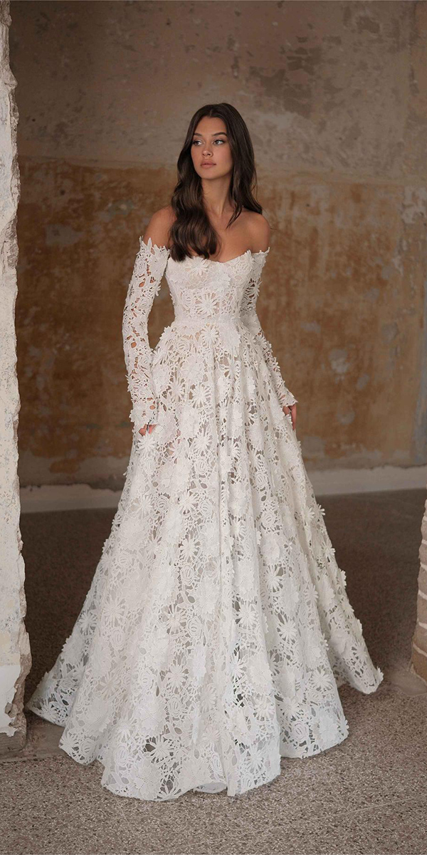 boho wedding dresses with sleeves a line floral appliques off the shoulder galitrobinik