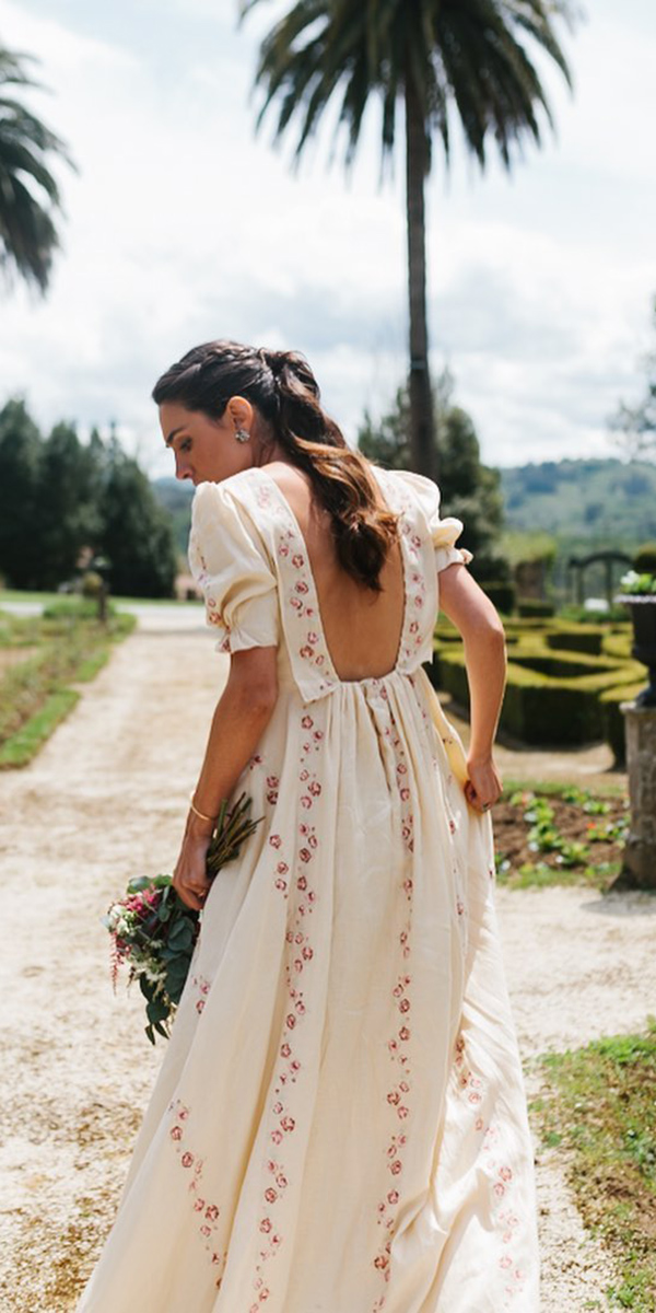 boho wedding dresses with sleeves a line low back floral lorenasanjose