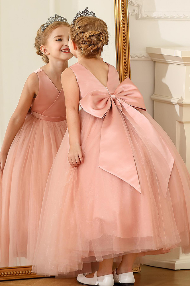 country flower girl dresses blush simple with bows cocomelody
