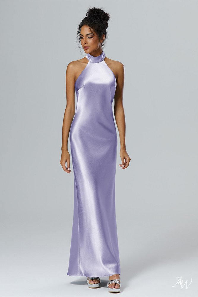 lavender bridesmaid dresse satin simple halter neckline awbridal