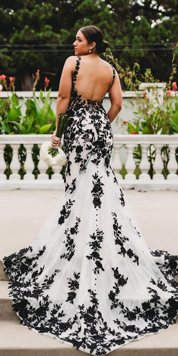 black and white wedding dresses mermaid with spaghetti straps allurebridals