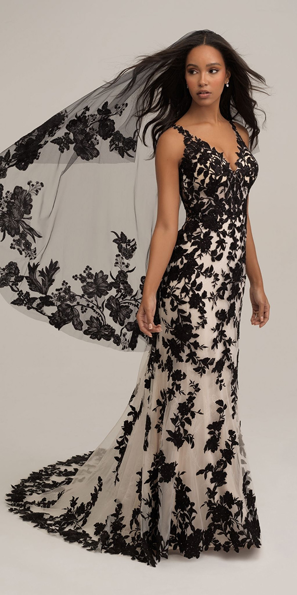 black and white wedding dresses sheath lace with spaghetti straps allure