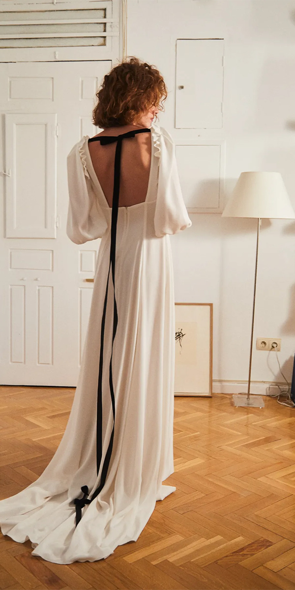black and white wedding dresses sheath open back with sleeves alejandraoria