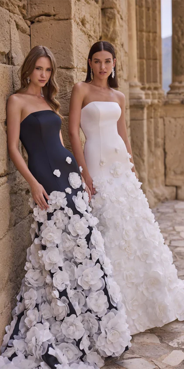 black and white wedding dresses strapless neckline veniinfantino