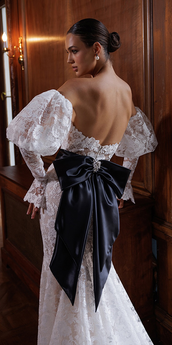 black and white wedding dresses vintage lace with bow eveofmilady