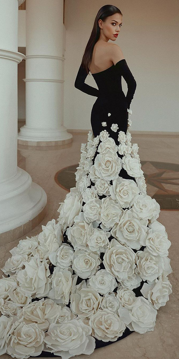 black and white wedding dresses with long sleeves off the shoulder saidmhamad