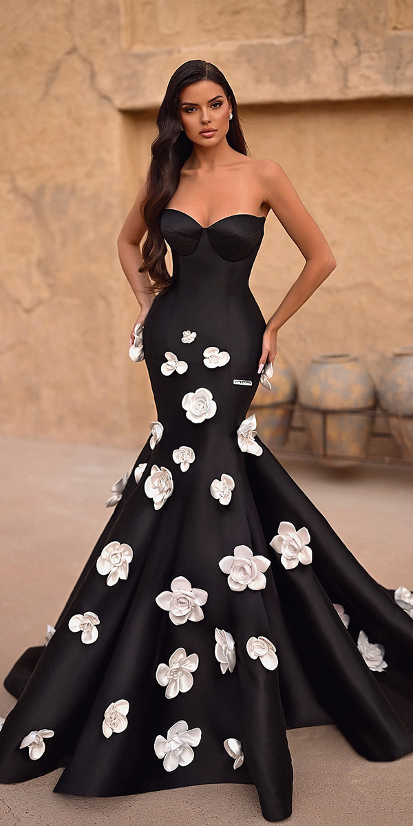 black wedding dresses with white floral saidmhamad