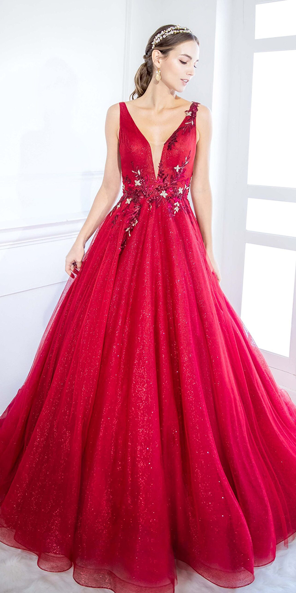 blood red wedding dresses a line v neckline digiobrida