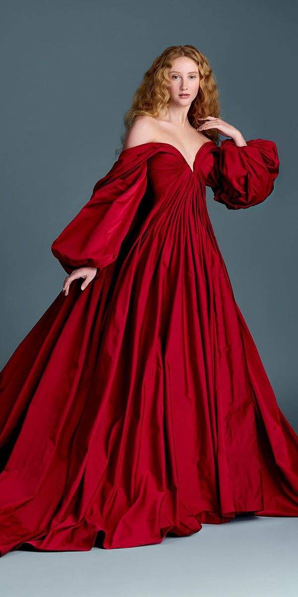 blood red wedding dresses simple a line with long sleeves paolosebastian