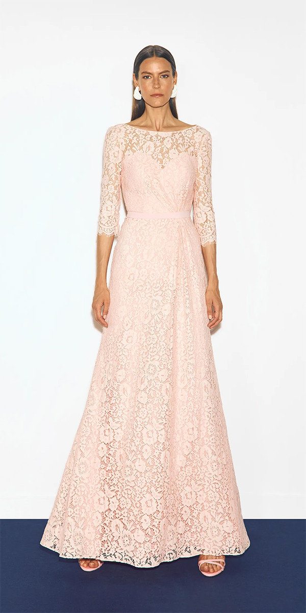 country mother of the bride dress lace blush floral with sleeves pronovias