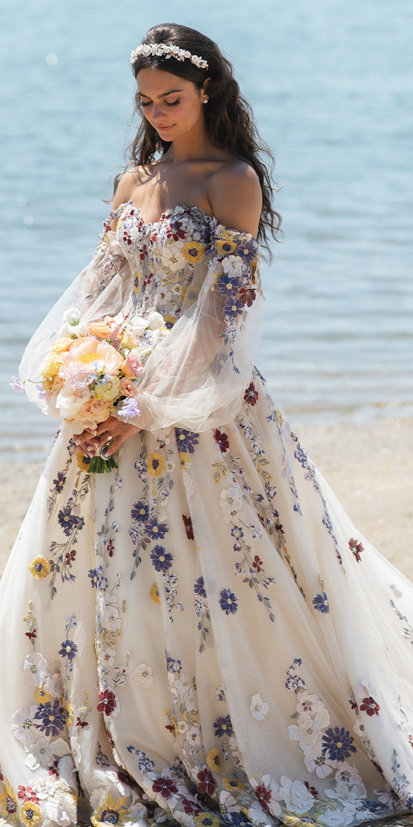 floral wedding dresses a line floral appliques callablanche
