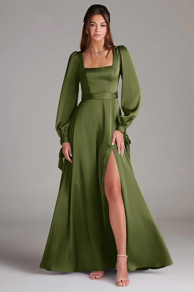 long bridesmaid dresses green simple azazie