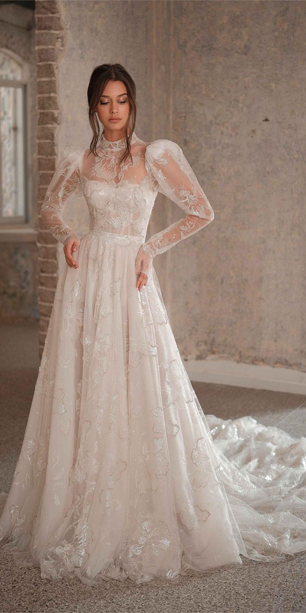 modest wedding dresses a line with long sleeves lace galitrobinik
