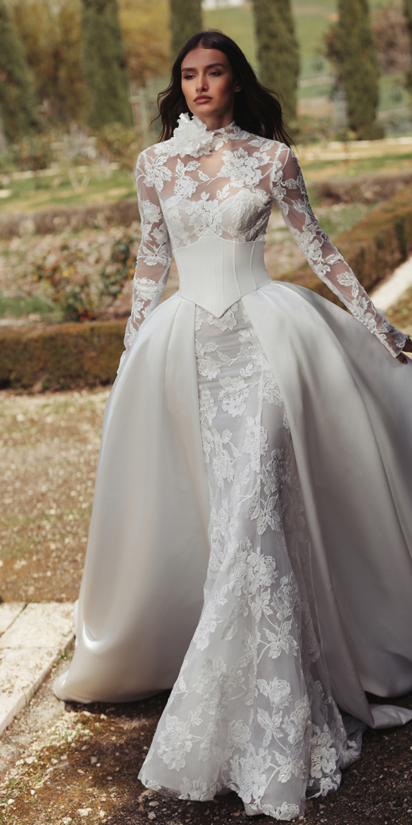 modest wedding dresses floral with long sleeves pninatornai