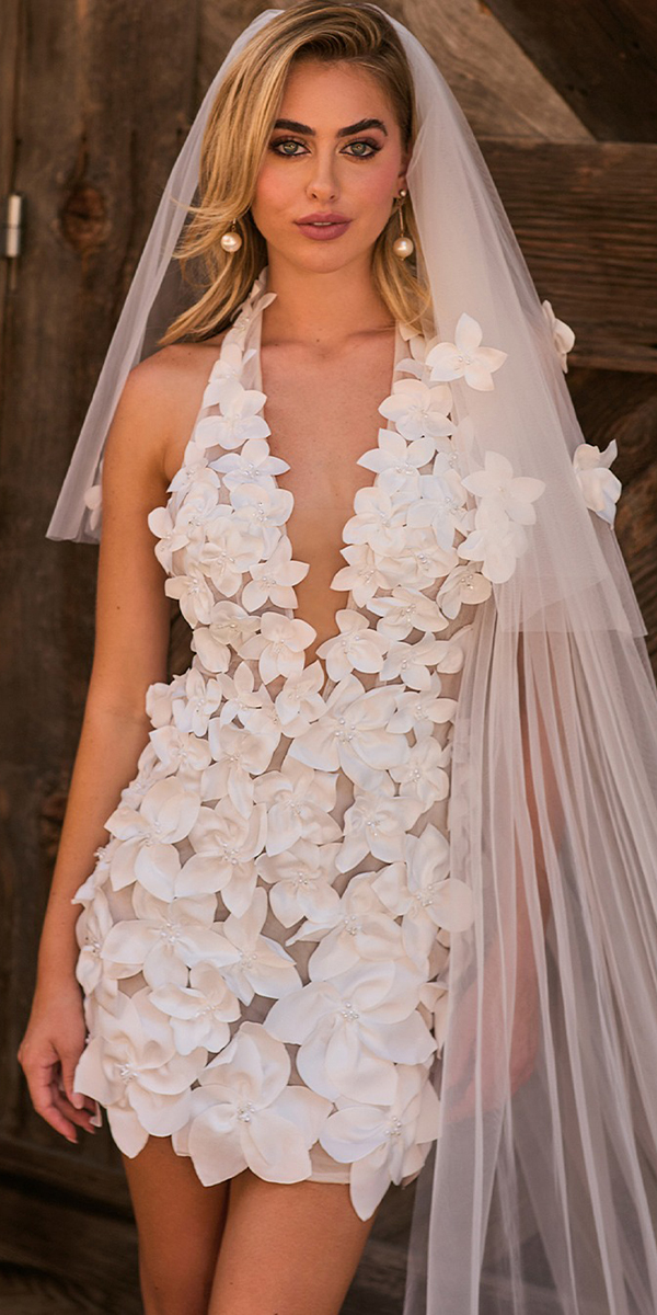 short wedding dresses floral appliques v neckline callablanche