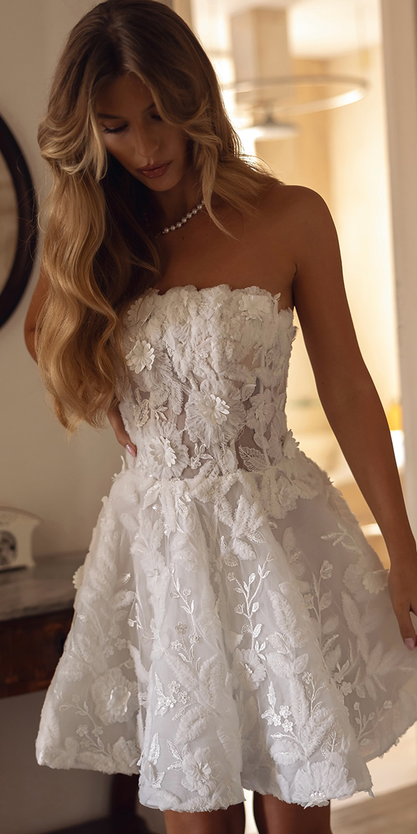 short wedding dresses strapless neckline floral appliques tina valerdi