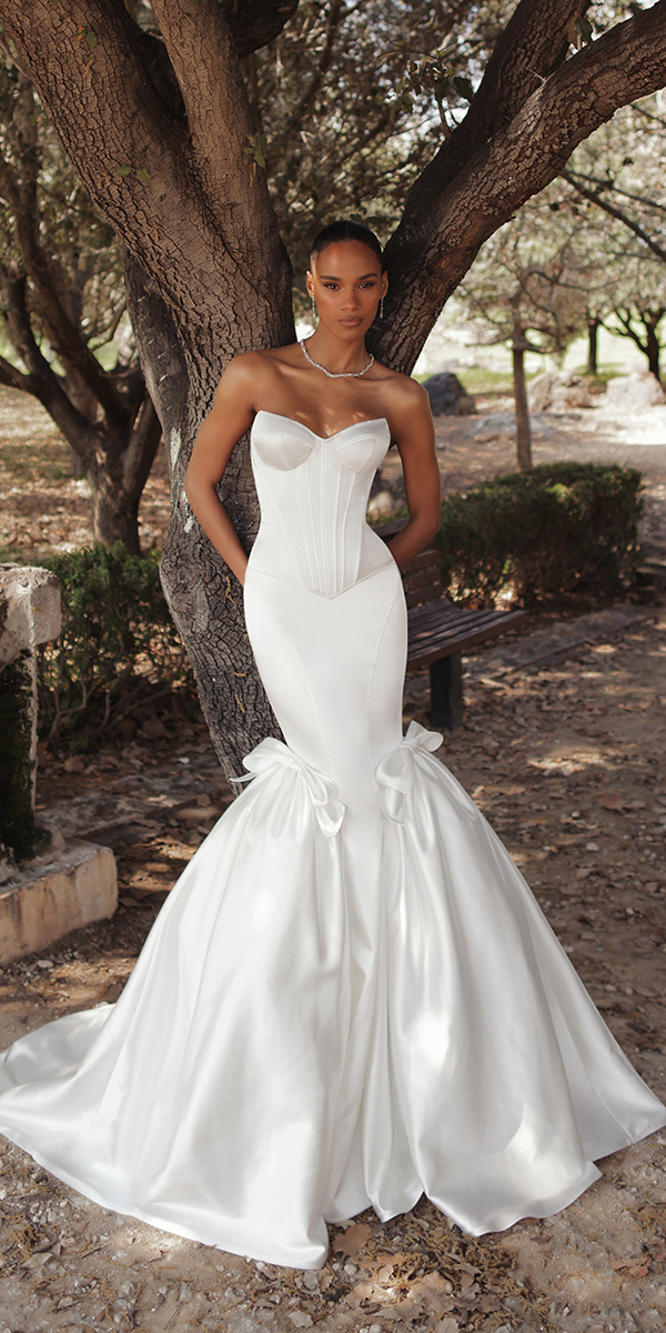 silk wedding dresses simple mermaid strapless neckline pnina tornai