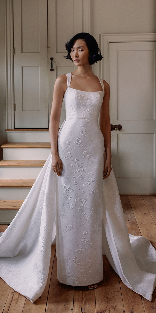 simple wedding dresses sheath square neckline sareh nouri