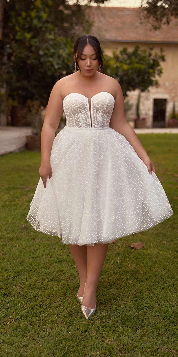tea length wedding dresses plus size sweetheart strapless neckline galitrobinik