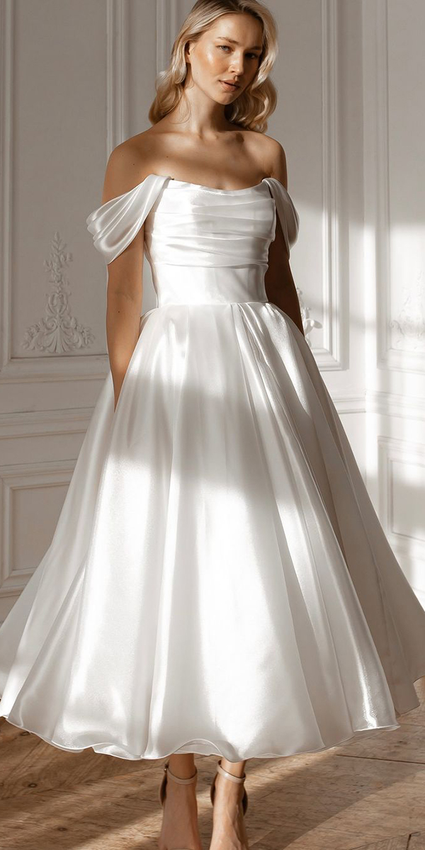 tea length wedding dresses simple off the shoulder oliviabottega