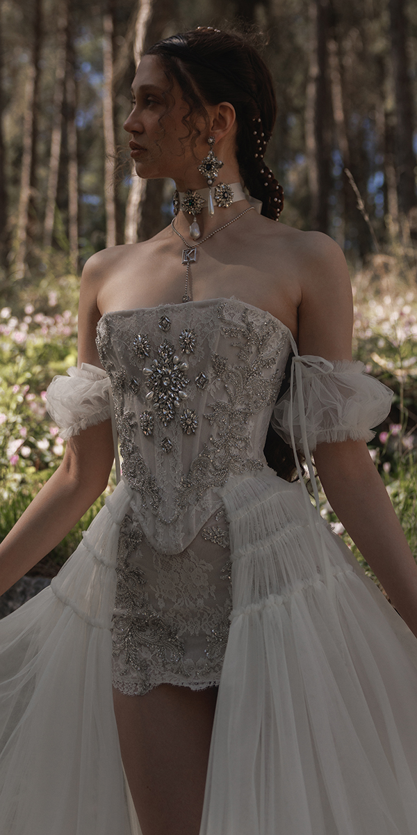 vintage wedding dresses 1920s jeweled strapless neckline kim kassas