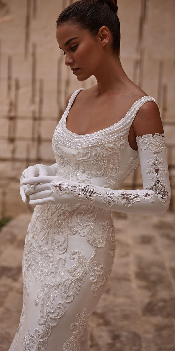 vintage wedding dresses sheath simple with gloves millanova