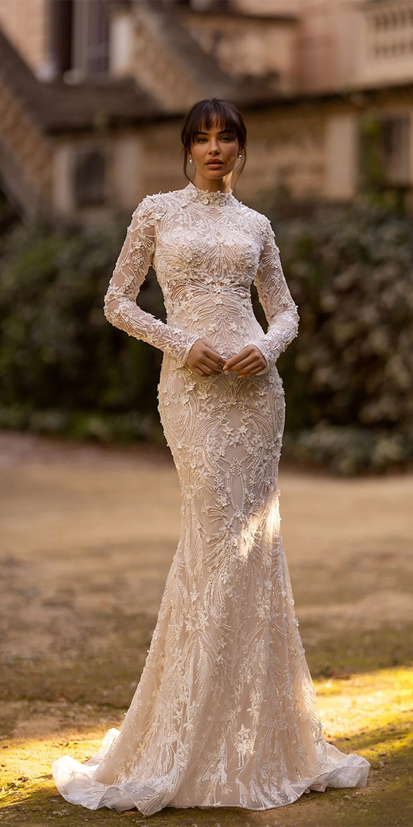 vintage wedding dresses with long sleeves lace sheath pollardi