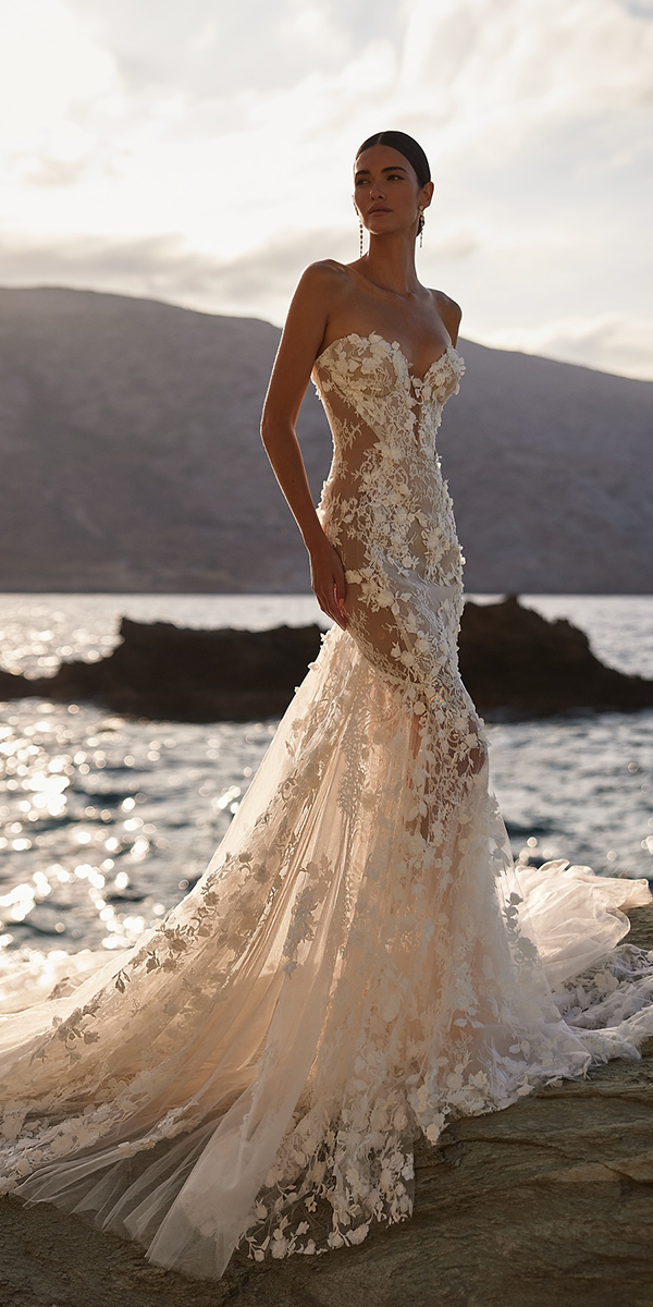 beach destination wedding dresses floral appliques strapless neckline sexy millanova