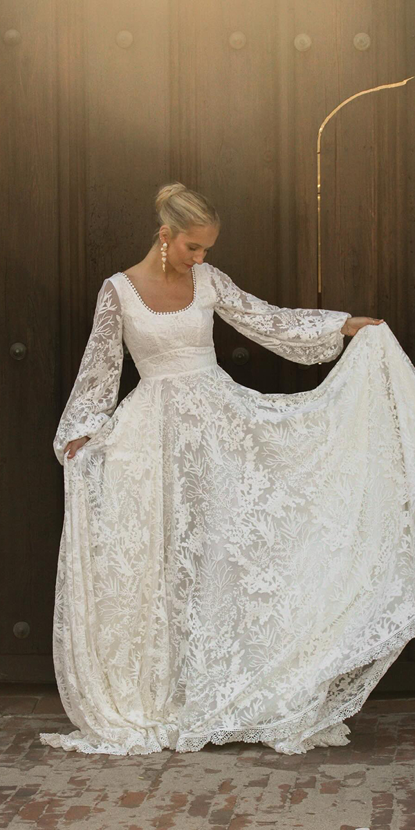bohemian wedding dresses a line with long sleeves lace dreamersandlovers