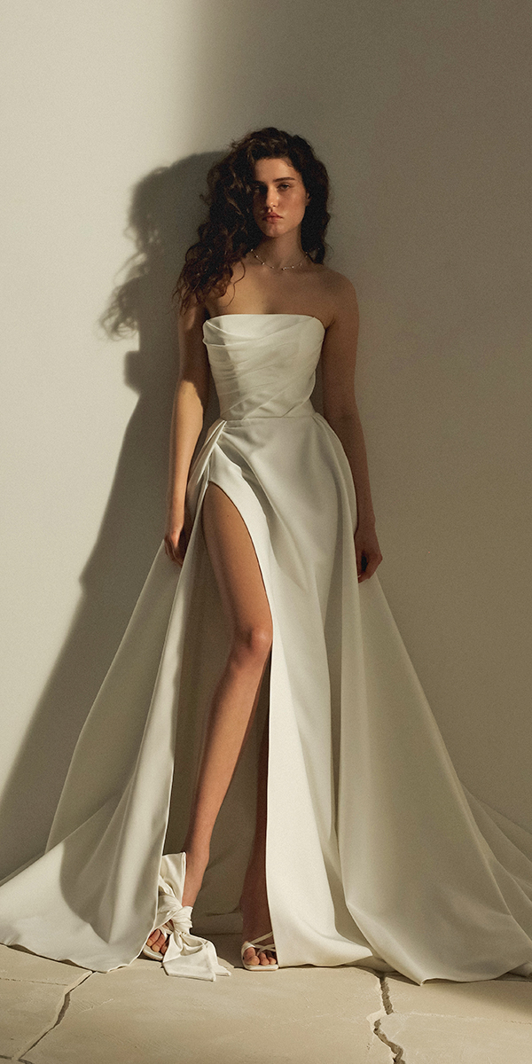 eva lendel wedding dresses strapless neckline simple with slit