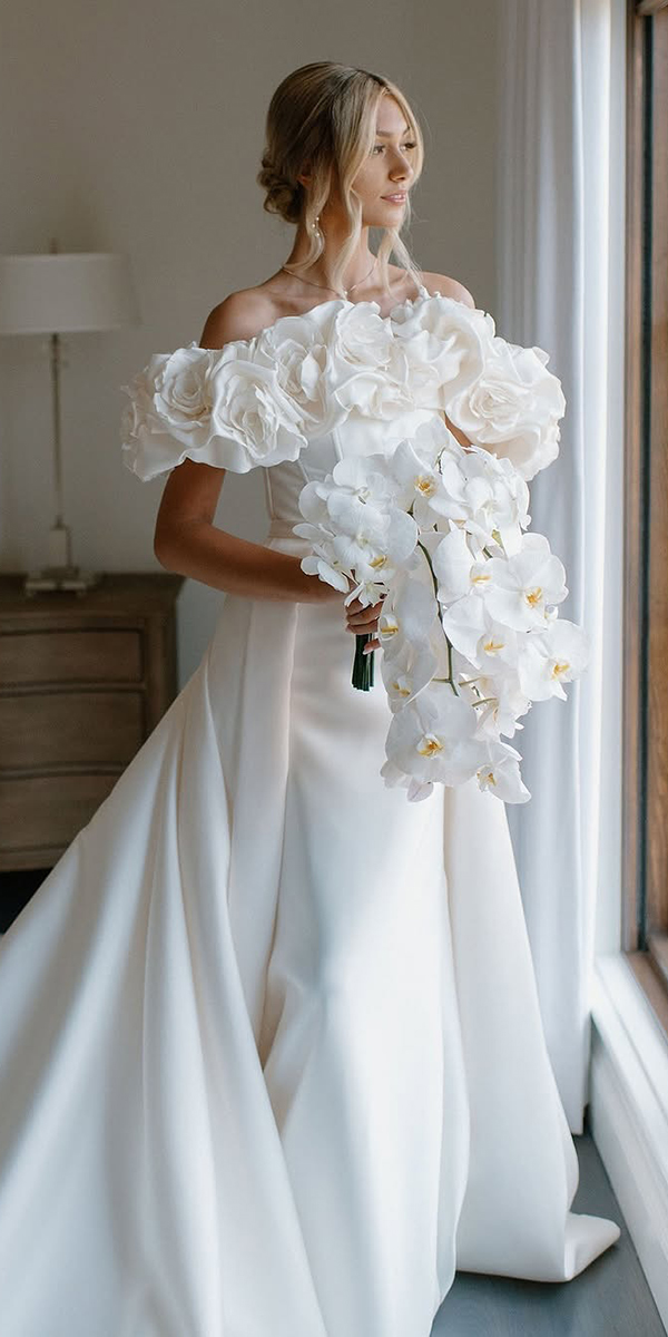 floral wedding dresses simple off the shoulder evalendel