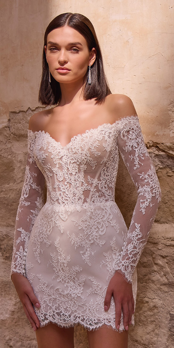 lace short wedding dresses with long sleeves lace off the shoulder veniinfantino4