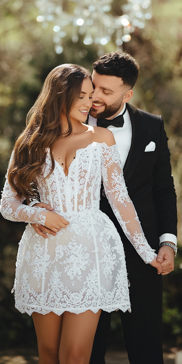 lace short wedding dresses with long sleeves white lunapictures