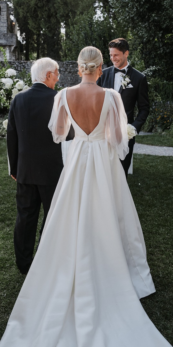 long sleeve wedding dresses a line v back simple evalendel