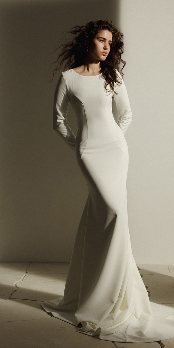 modest wedding dresses sheath with long sleeves evalendel