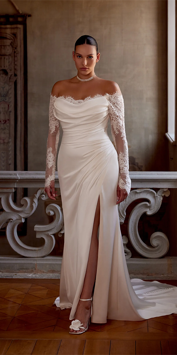 plus size wedding dresses with illusion long sleeves lace sheath sexy justinalexander