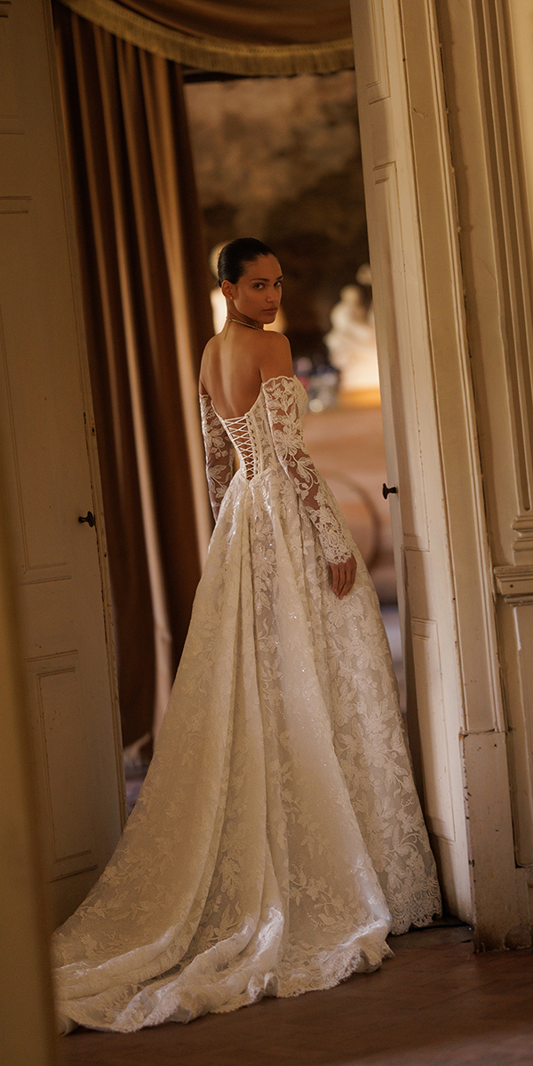 romantic bridal gowns with long sleeves a line floral wonaconcept