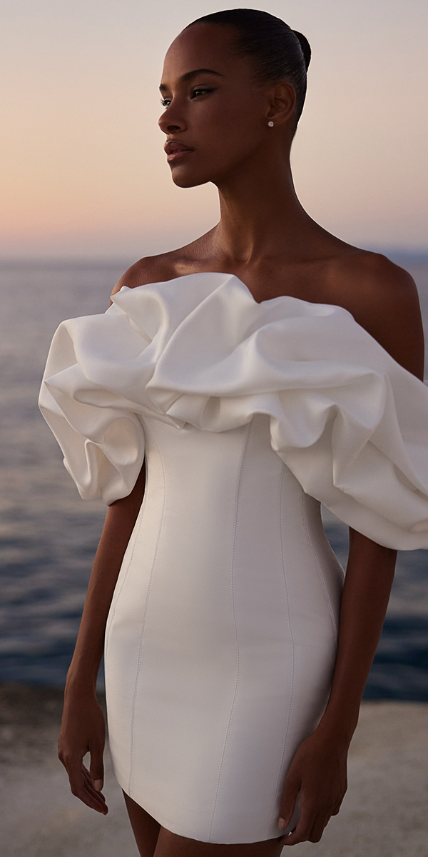 short wedding dresses simple off the shoulder evalendel