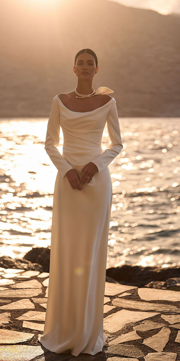 simple wedding dresses with sleeves sheath modest elegant millanova