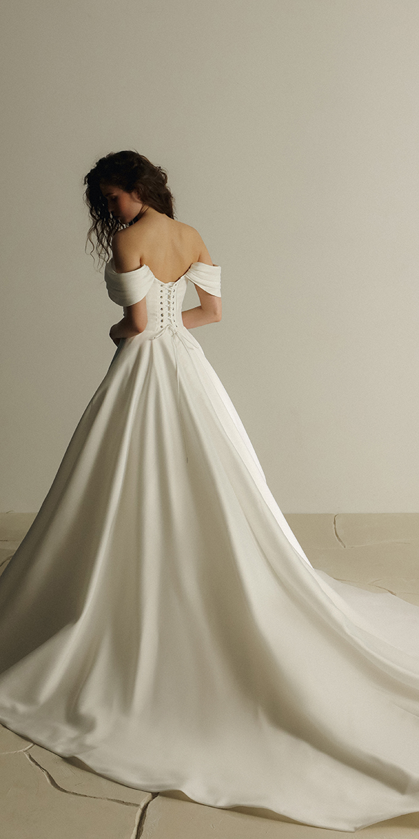 trendy wedding dresses a line simple off the shoulder evalendel