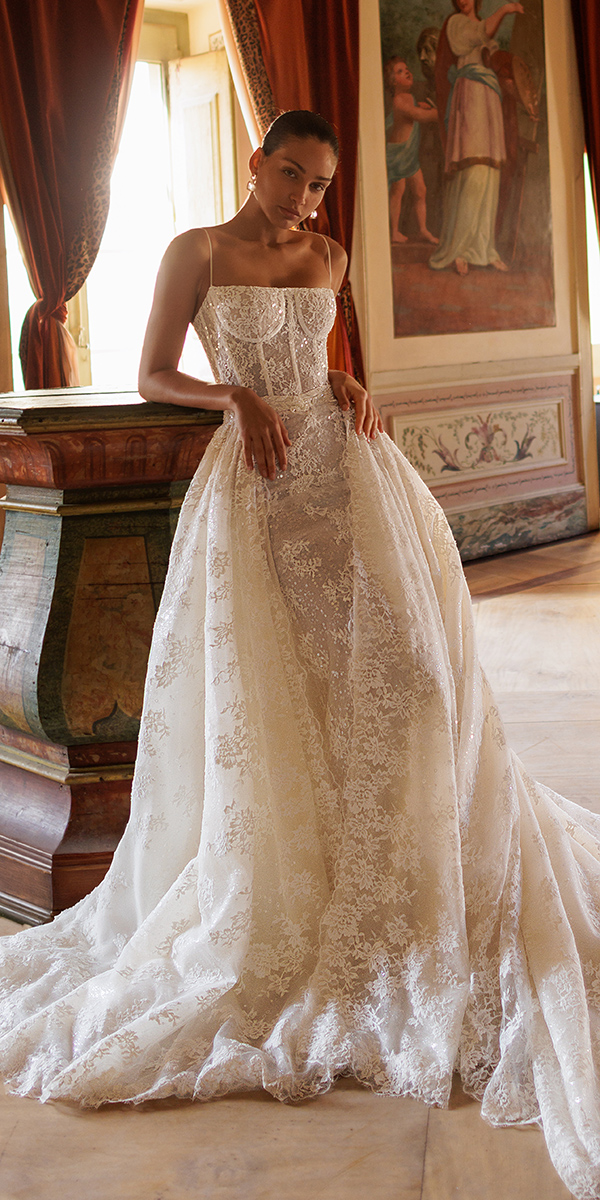 wona concept wedding dresses lace with spaghetti straps overskirt