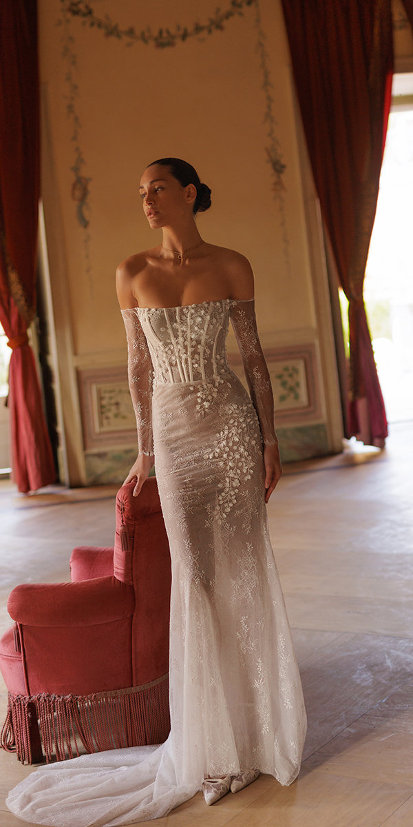 wona concept wedding dresses sheath with illusion long sleeves floral lace