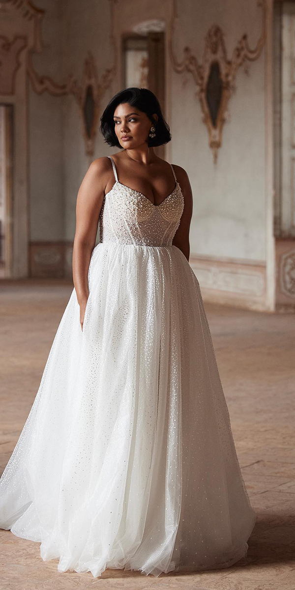beach wedding dresses plus size with spaghetti millanova