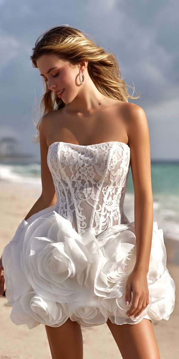 beach wedding dresses short sexy lace strapless neckline oksanamukha