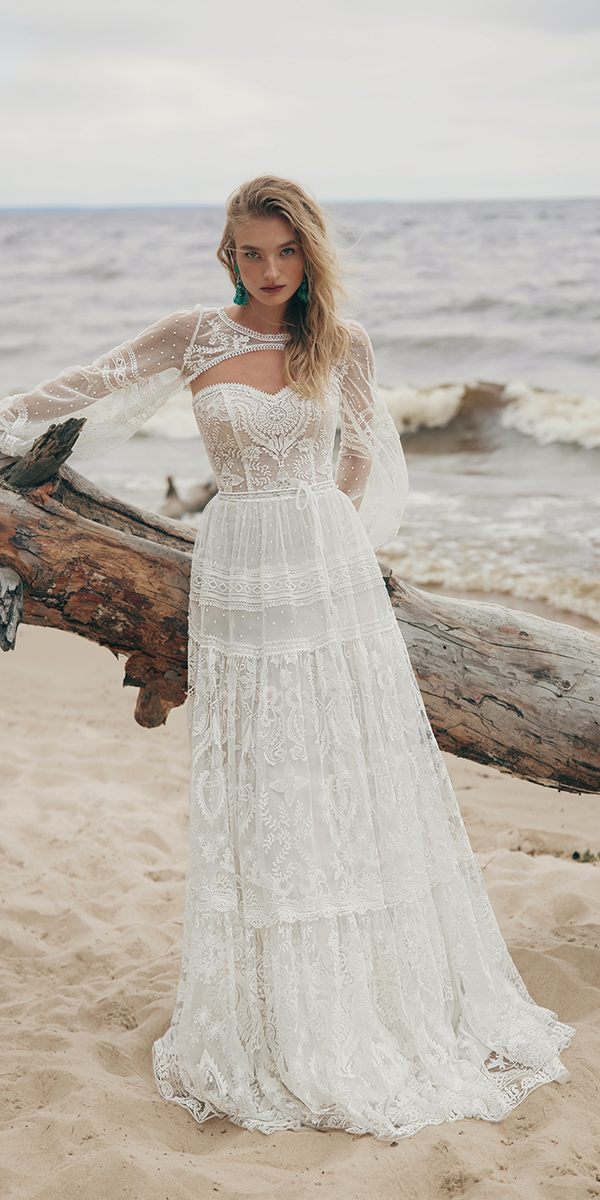 bohemian wedding dresses with long sleeves lace ariamo