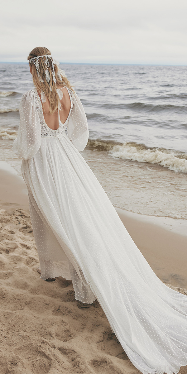boho wedding dresses with sleeves low back ariamo