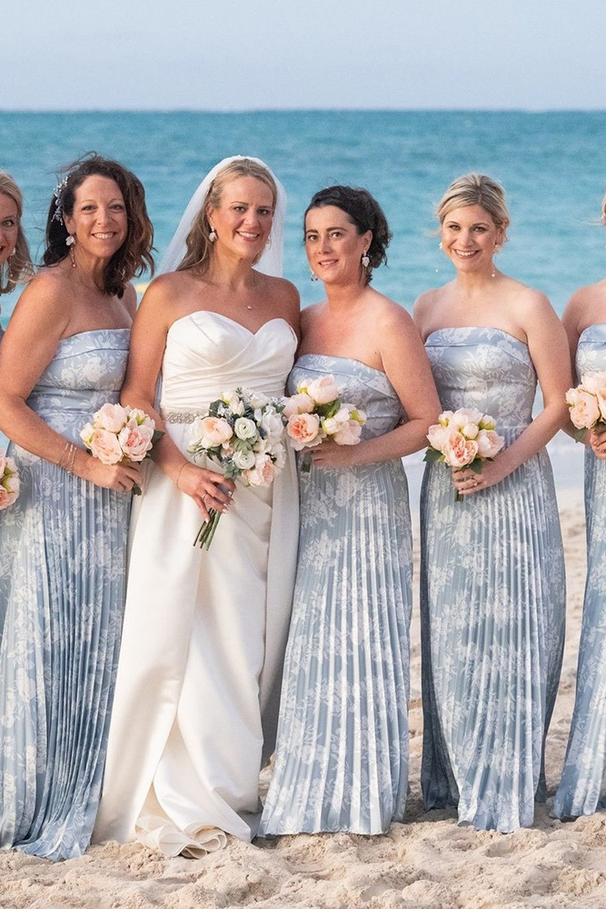floral bridesmaid dresses blue and white beach revelry