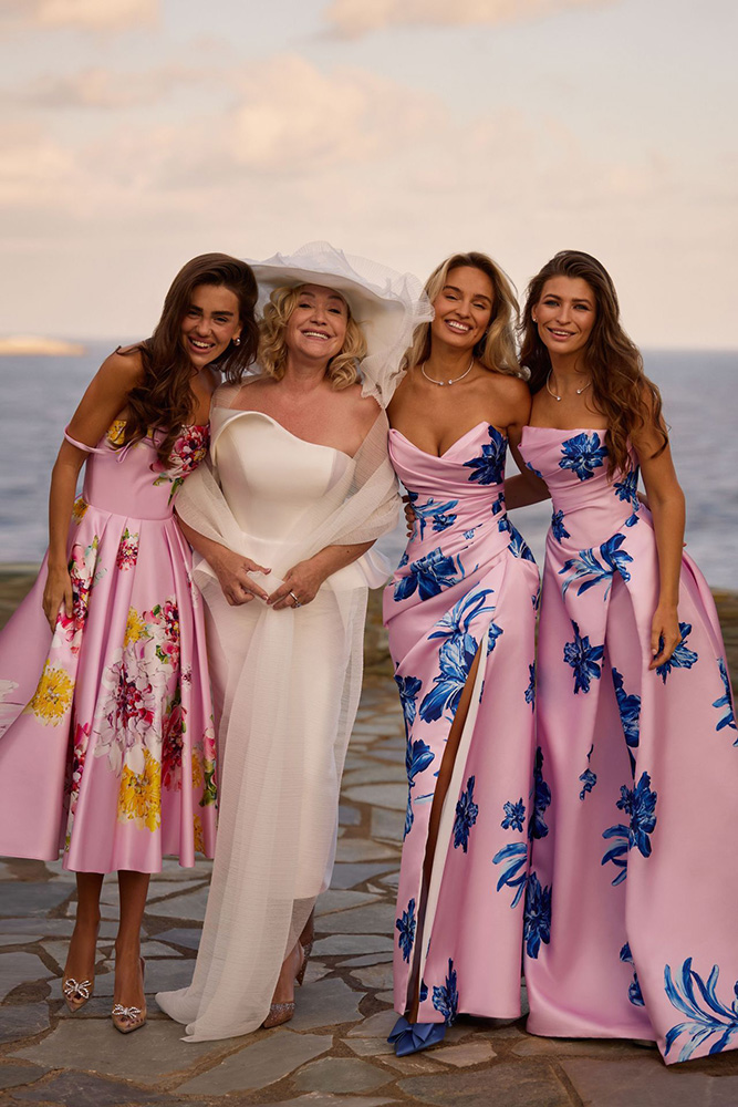 floral bridesmaid dresses pink with blue flowers millanova
