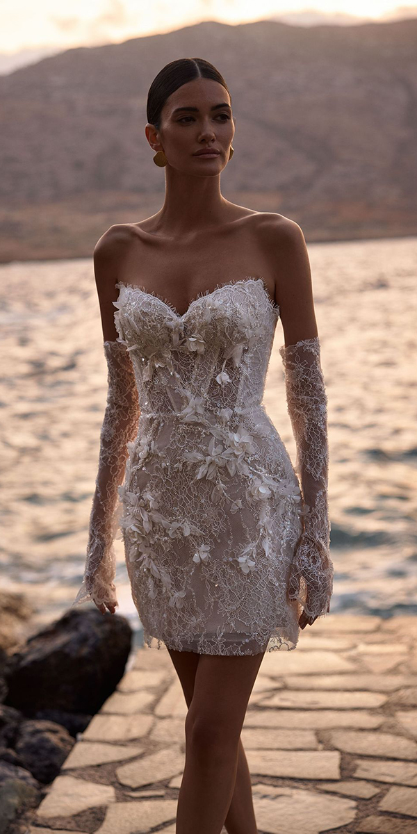 lace beach wedding dresses sexy strapless neckline short millanova